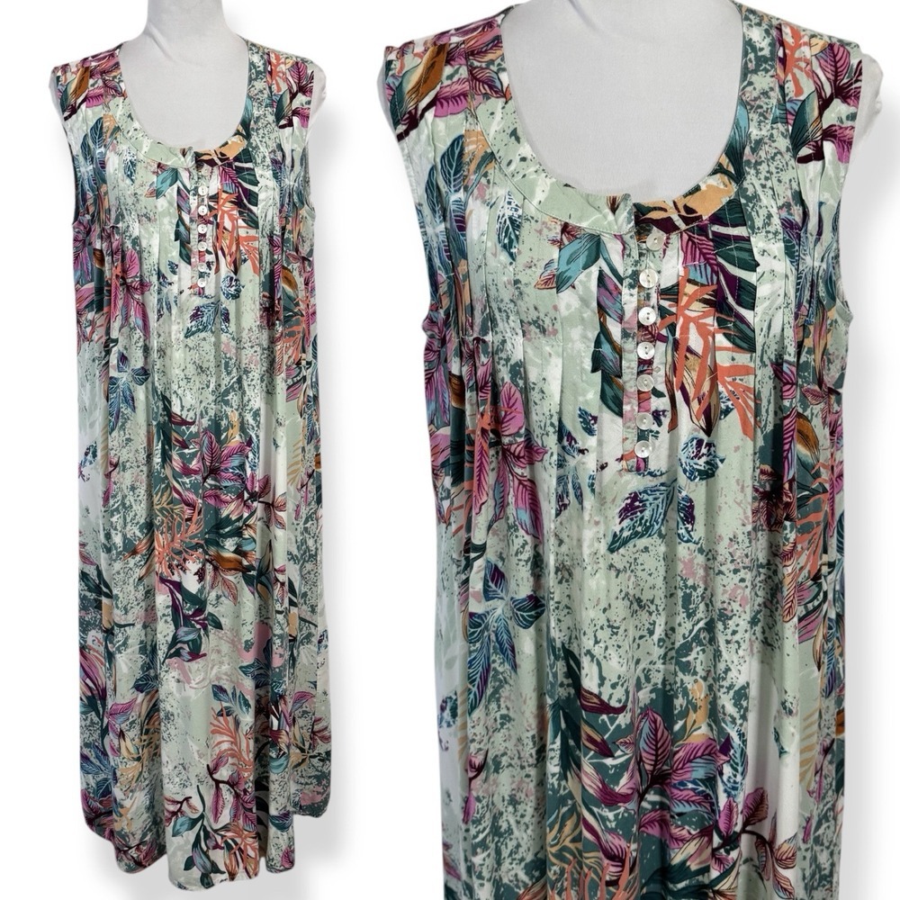Y2K Expressions Floral Midi Dress Size M Relaxed Soft Rayon Casual Lounge Resort
